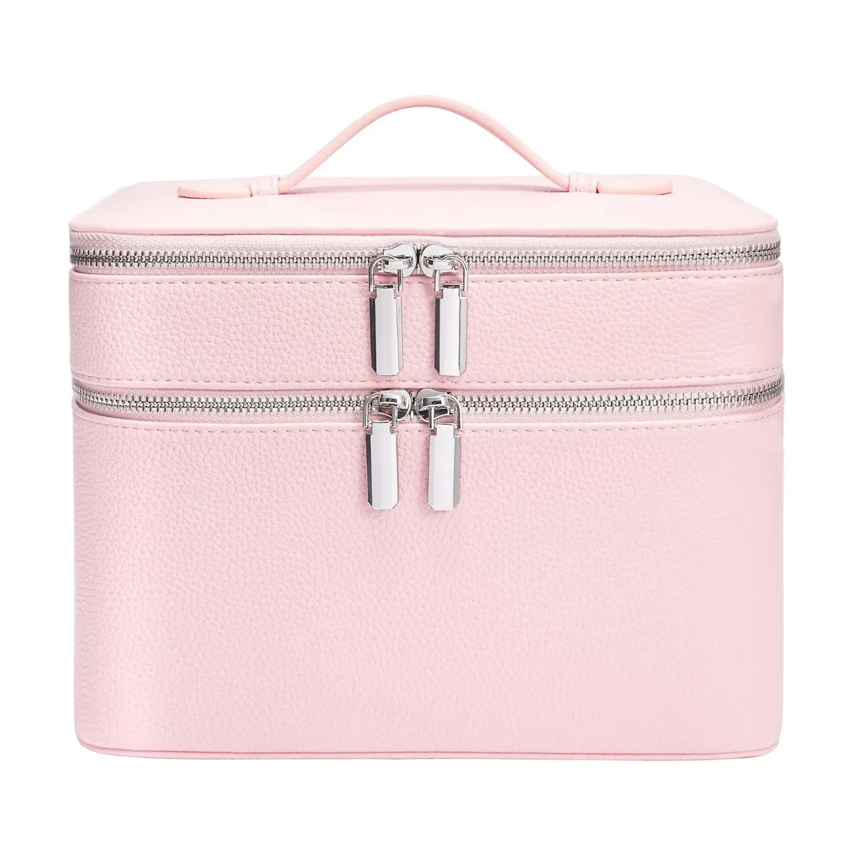 sacs à cosmétiques portables en cuir pu, étuis à maquillage double couche, trousse de toilette de voyage