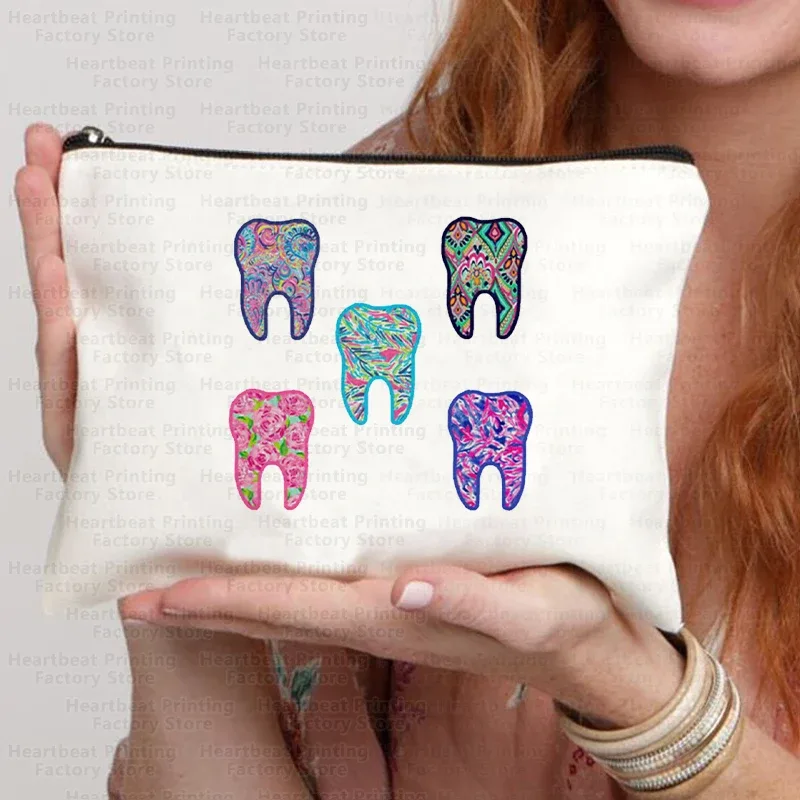 sacs de rangement pour maquillage à motif graphique dentaire, sac de voyage portable pour collations, trousse à crayons pour enfants, sac à cosmétiques pour femmes
