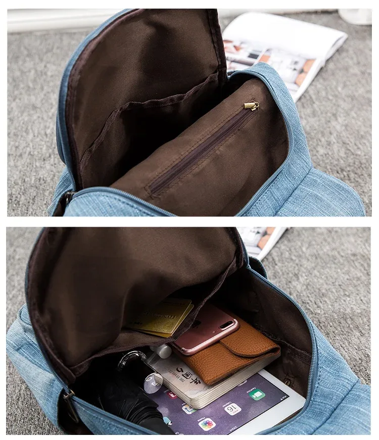 sac à dos en toile denim bleu pour femmes, grande capacité, sac d'école de haute qualité, sac à bandoulière de voyage décontracté en jean, mochila