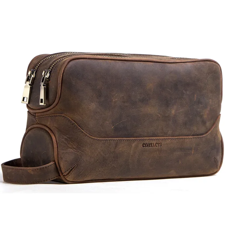 contact's – sac à cosmétiques en cuir véritable pour hommes, pochette de maquillage de luxe de grande capacité, organisateur de voyage, sacs de toilette vintage, rangement