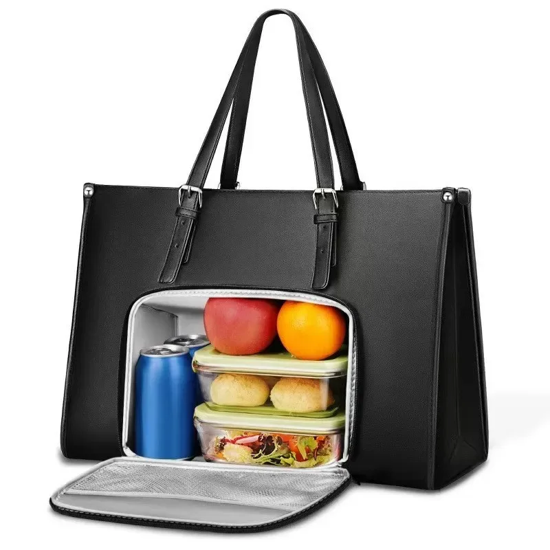 Sac fourre-tout avec compartiment pour le déjeuner, sac pour ordinateur portable, sac fourre-tout avec compartiment pour boîte à lunch, support pour ordinateur, conteneur pour fruits, boissons et collations