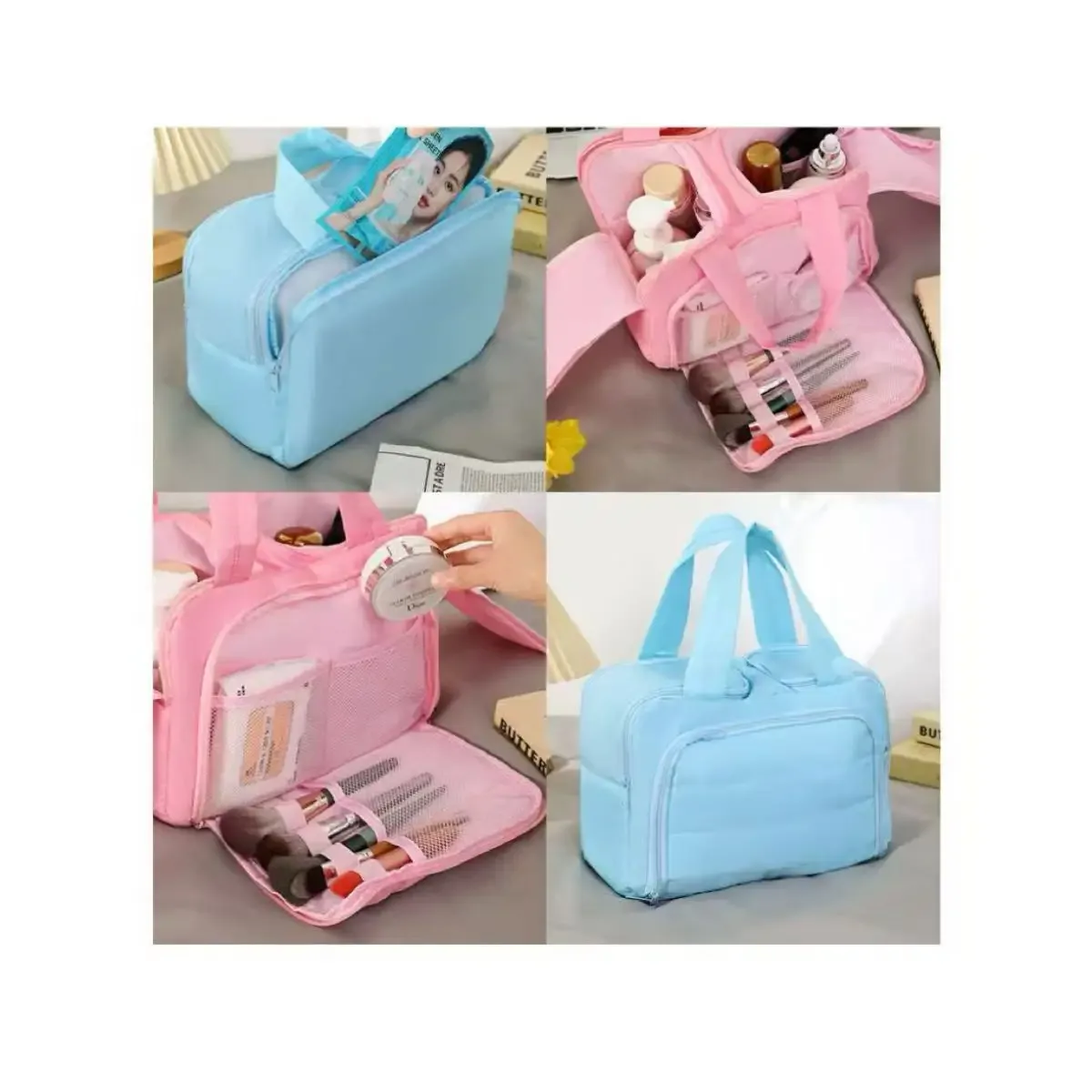 grande trousse de toilette femme grande capacité, sac de voyage imperméable pour cosmétiques, organisateur de maquillage et articles de toilette avec compartiments pour douche
