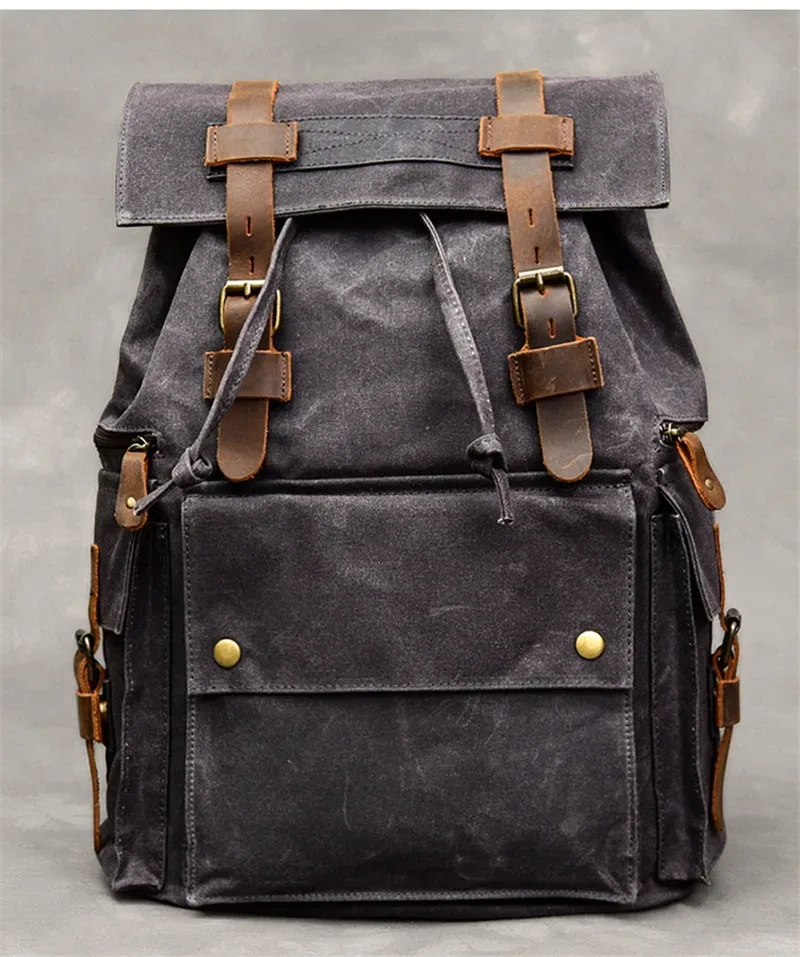 sac à dos vintage en toile et cuir group pour homme, cartable imperméable de grande capacité, en cuir de vache, pour voyage en plein air