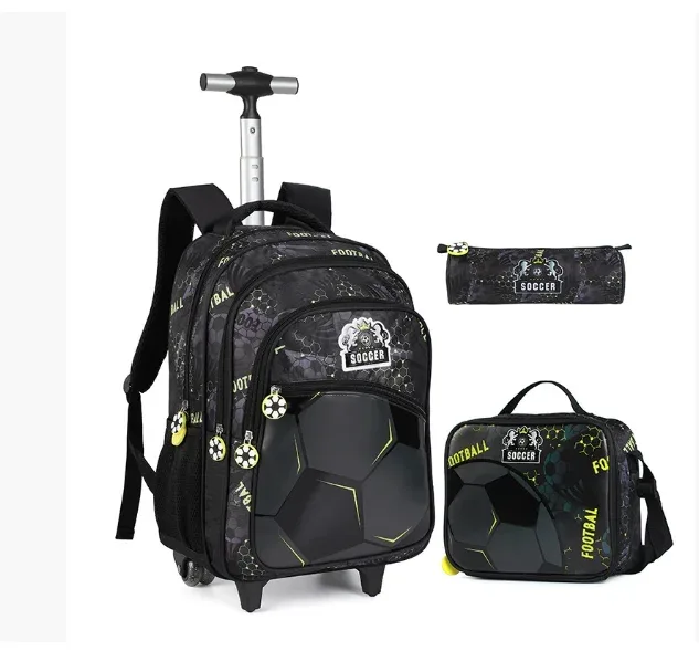 sacs à roulettes pour garçons, sac à dos d'école à roulettes avec roulettes pour garçons, ensemble de sacs à dos à roulettes pour école de football, sacs de bagages de voyage pour enfants