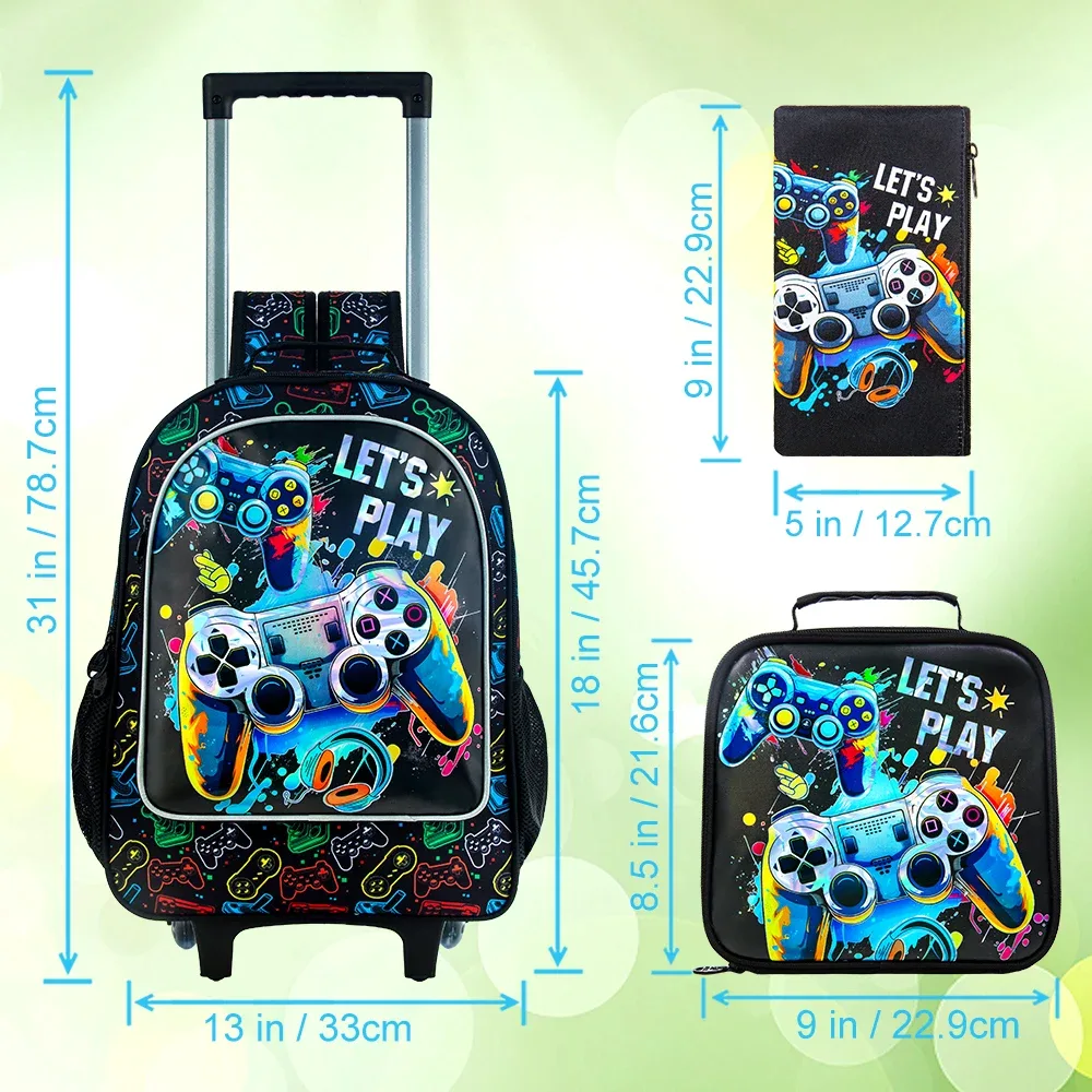 sac à dos roulant pour filles et garçons, sac à livres d'école à roulettes pour enfants avec sac à déjeuner, sac d'école à roulettes pour enfants