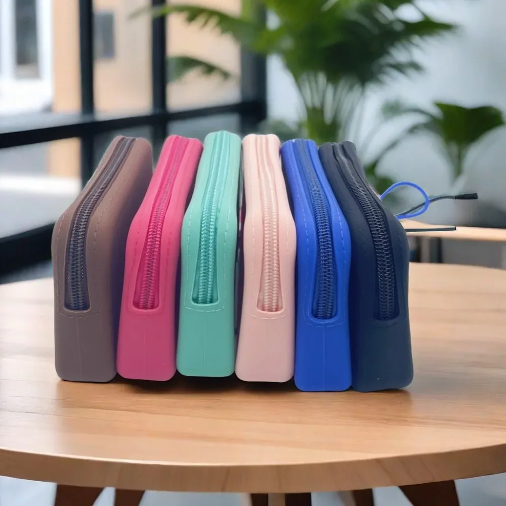sac à cosmétiques rectangulaire en silicone, porte-monnaie de couleur unie de grande capacité, sac pour petits articles, sac pour écouteurs, sac de rangement pour rouge à lèvres pour femmes