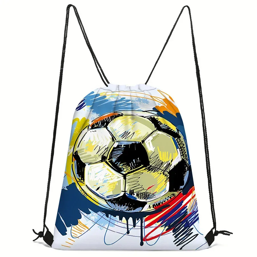 sac de sport à cordon de serrage imprimé football, sac à dos unisexe, motif créatif durable pour la randonnée et les voyages
