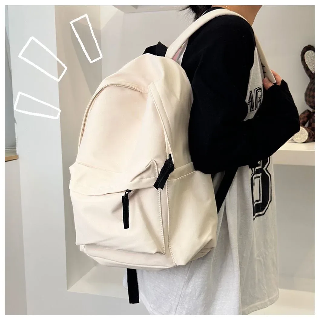 sac à dos de style minimaliste japonais, grande capacité, couleur unie, double bandoulière, pour étudiantes et lycéennes