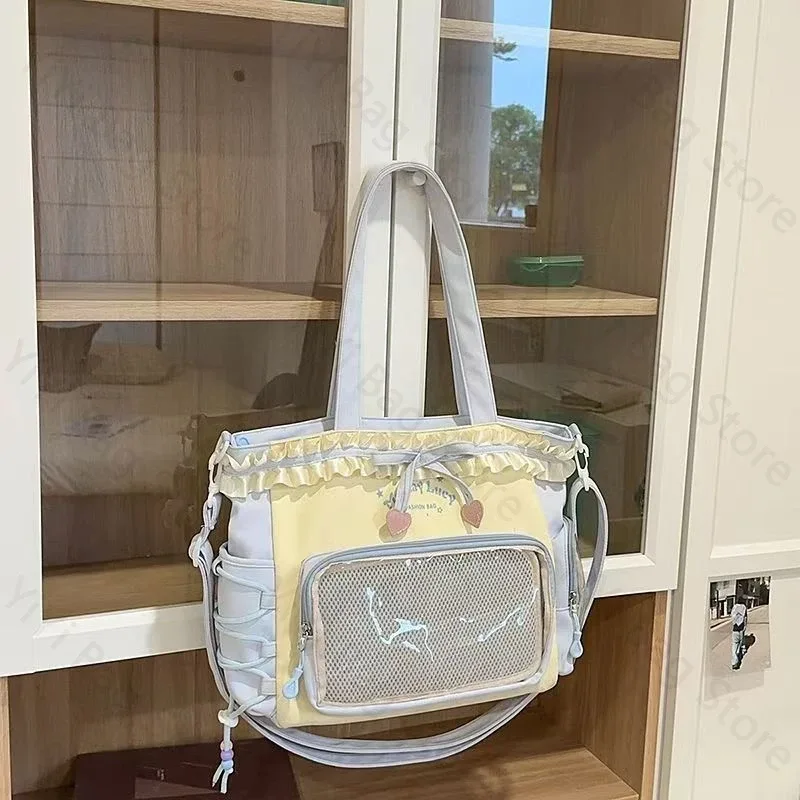 sac à dos ita bag kawaii, sac à bandoulière, ensemble de deux pièces, sac à dos scolaire pour badges et épingles d'anime, sacs à dos transparents pour étudiants
