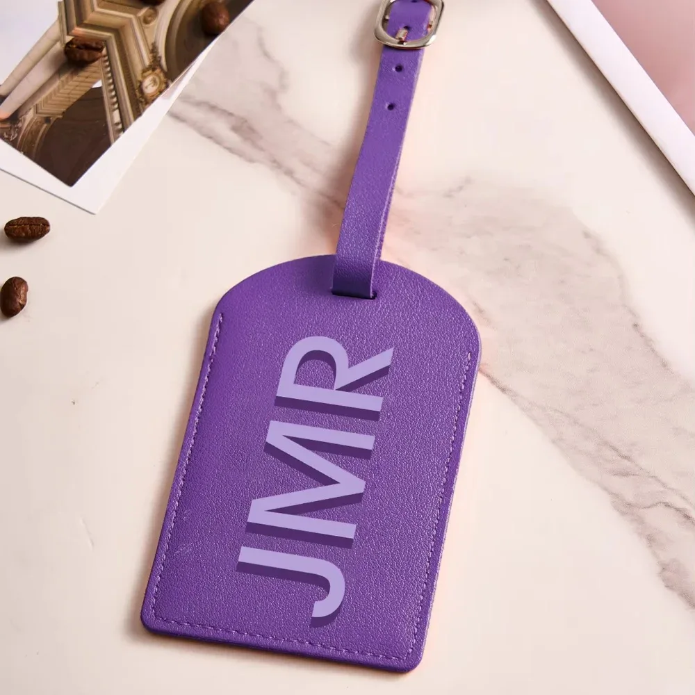 étiquette de bagage personnalisée en cuir pu avec initiales, étiquette d'identification de valise imprimée uv personnalisée, cadeau de voyage pour femmes et hommes