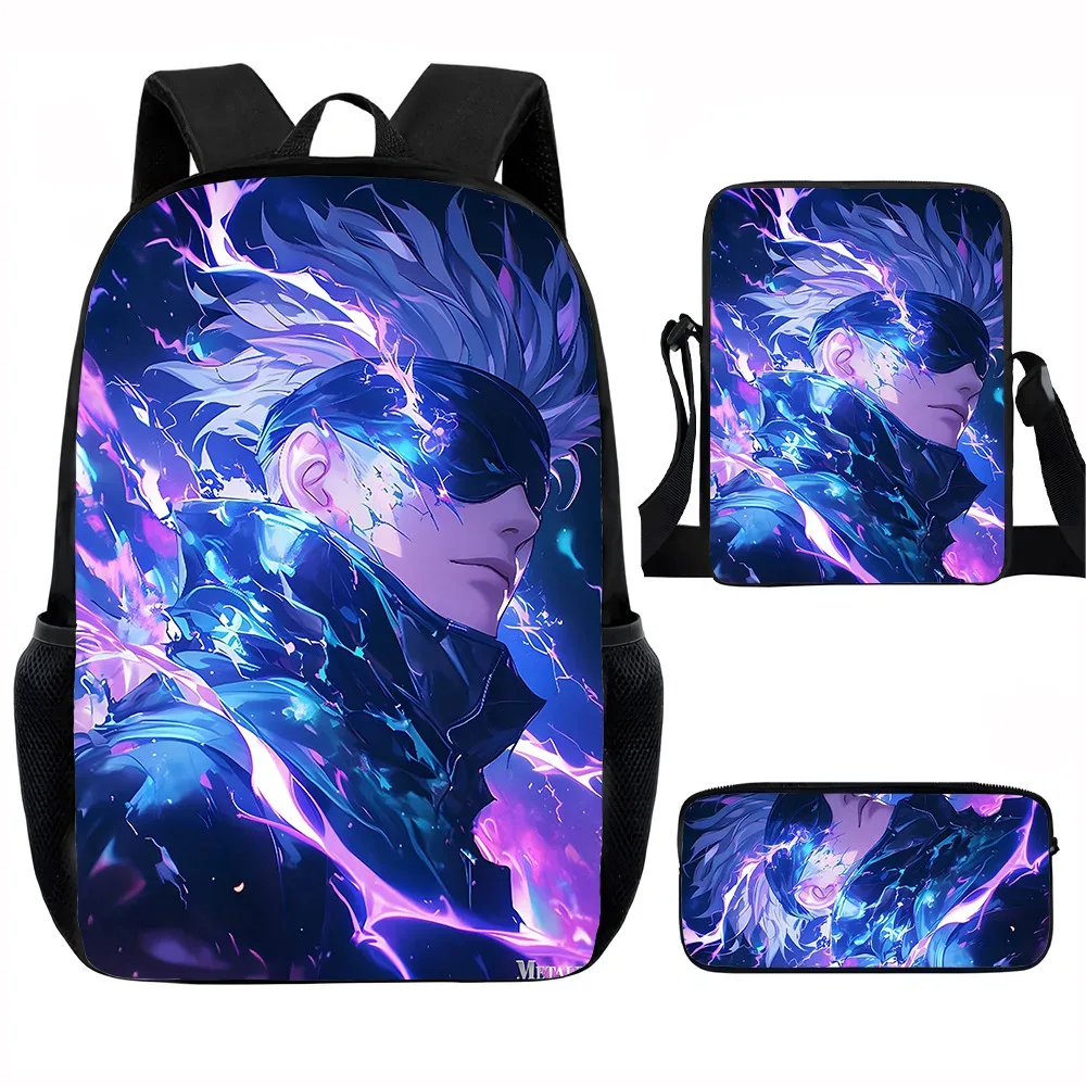 j-jujutsu kaisen 3 pièces ensemble sac à dos 40 cm/15.7 pouces sacs d'école sac à bandoulière trousse à crayons sac de livre d'ordinateur pour garçons filles meilleur cadeau