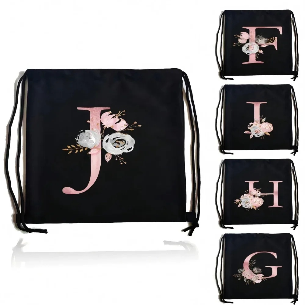 Sac à dos léger unisexe à cordon de serrage pour le sport et le fitness, les voyages en plein air et les étudiants avec motif de nom de lettre initiale