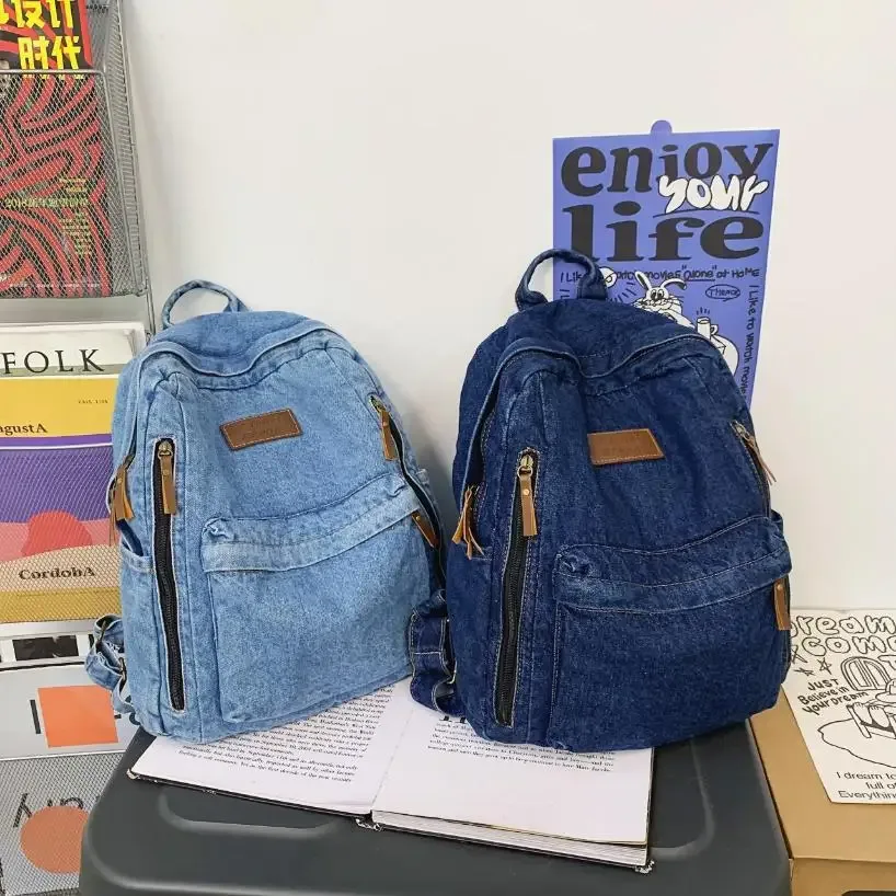 1 pièces à la mode nouveau style simple et tendance sac à dos grande capacité durable sac en denim sac étudiant