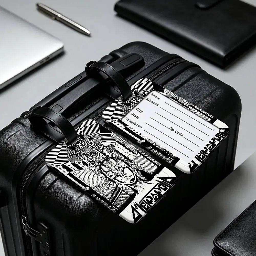 étiquette de bagage en pvc légère anti-perte, style rétro années 80, inspirée du film metropolis (allemagne), avec pochette amovible pour carte d'information, pour sac à dos