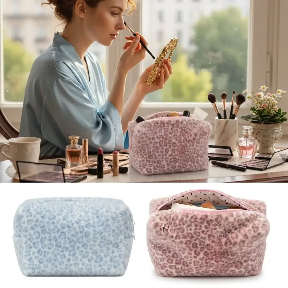 trousse de maquillage floue durable, sac à cosmétiques portable de grande capacité, organisateur de toilette imprimé léopard, voyage