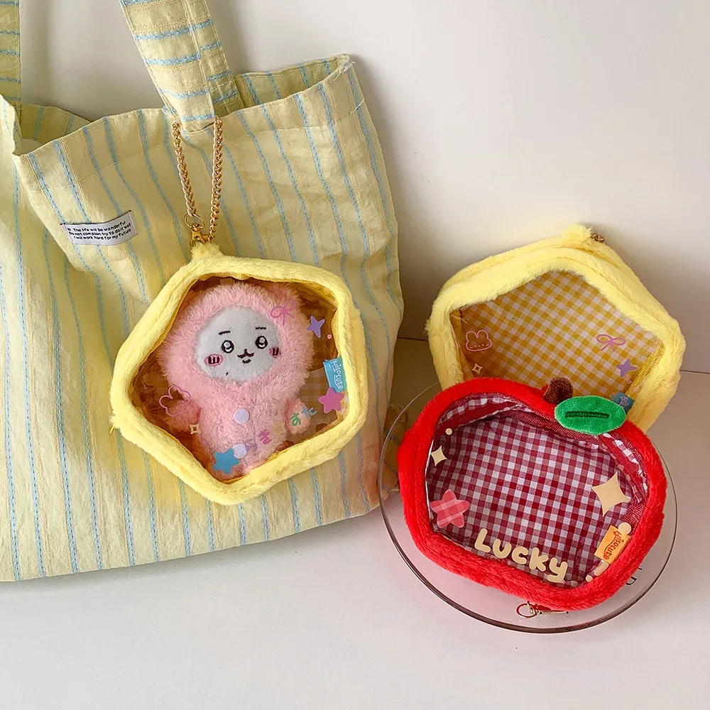 sac de rangement mignon en peluche pour poupées, sac de rangement et de présentation pour poupées en coton pour étudiants, sac anti-poussière en forme de pomme rouge, sac de transport pour bébé