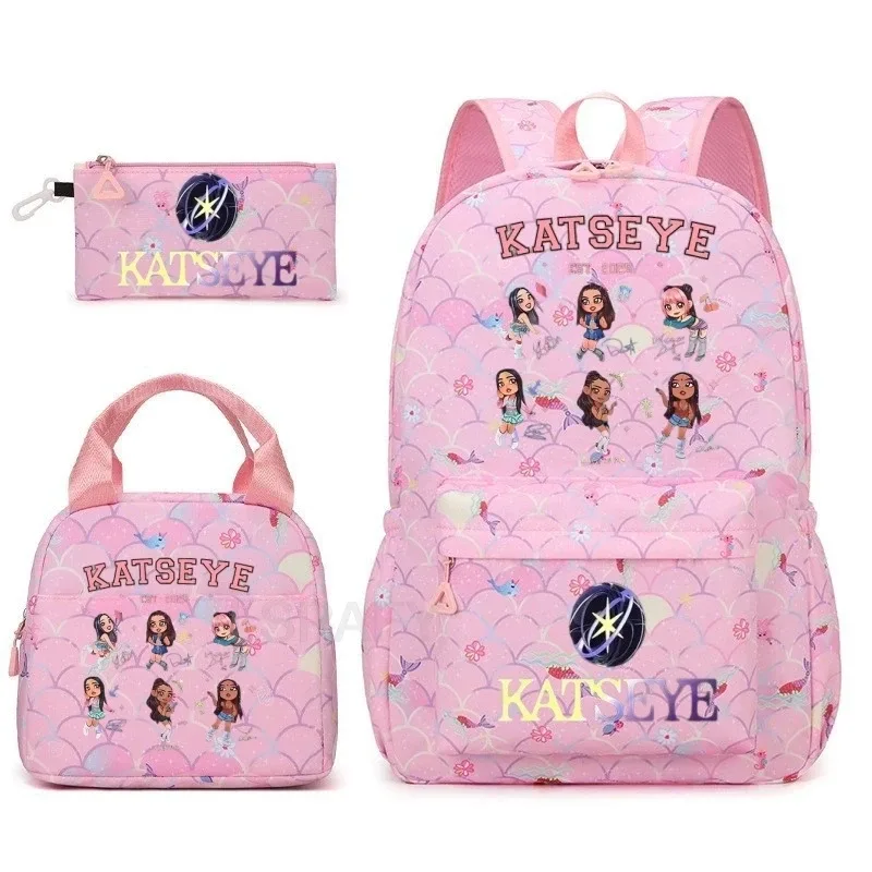 sac à dos amusant katseye, imperméable, grande capacité, pour ordinateur portable, sac d'école, pour femmes et hommes, motif dessin animé, sac de voyage, ensemble de 3 pièces.
