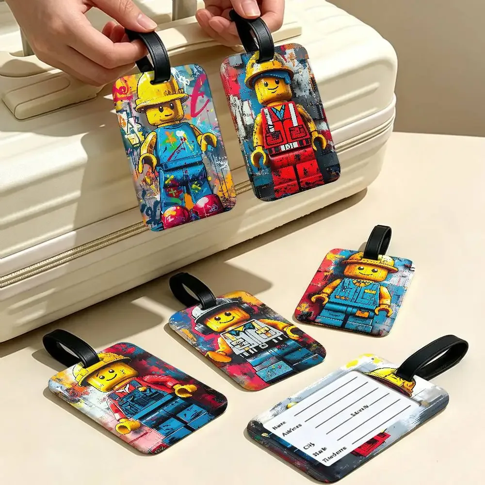 étiquette de valise en pvc anti-perte l-legos avec carte d'information, motif de dessins animés représentant d
