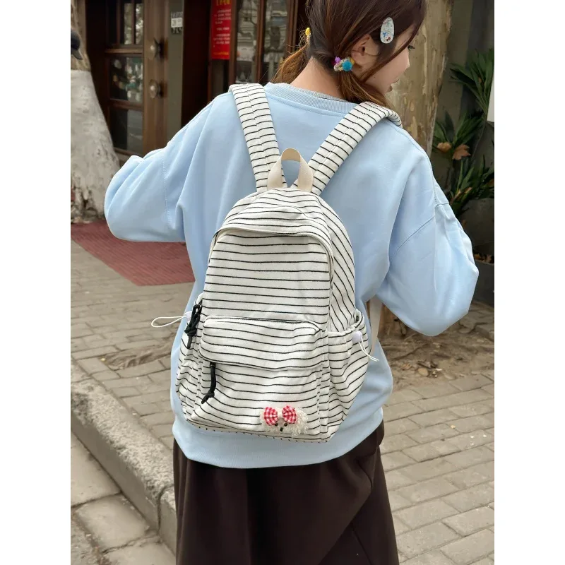 sac à dos rayé de style coréen pour étudiantes, cartable pour collégiennes, sac à dos mignon de grande capacité, sac de voyage unisexe