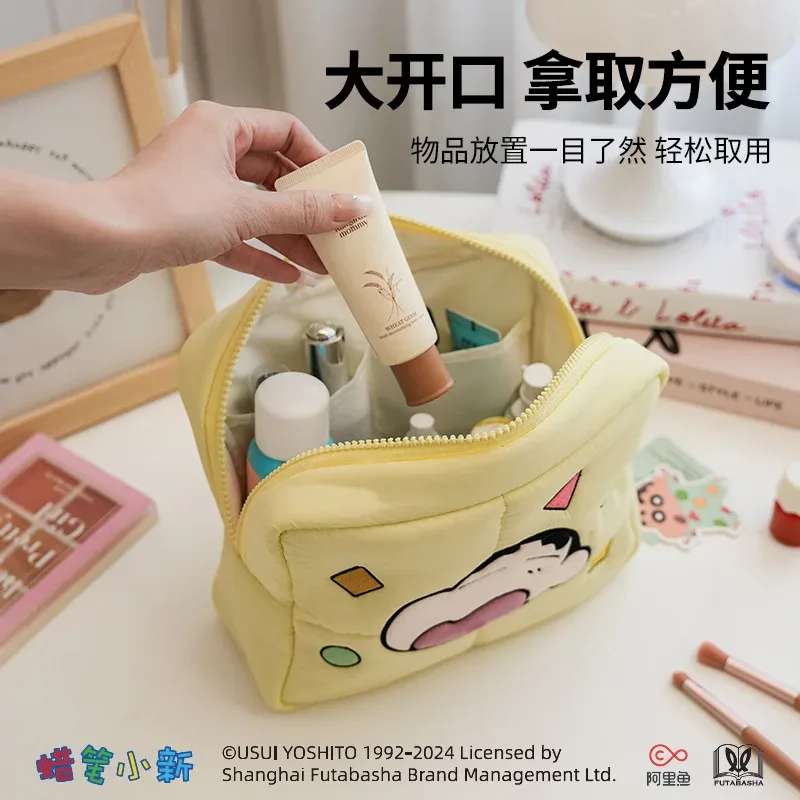 crayon shin-chan organisateur cosmétique dessin animé vers le bas sac de maquillage grande capacité mignon portable sac de rangement de voyage kawaii étui de maquillage