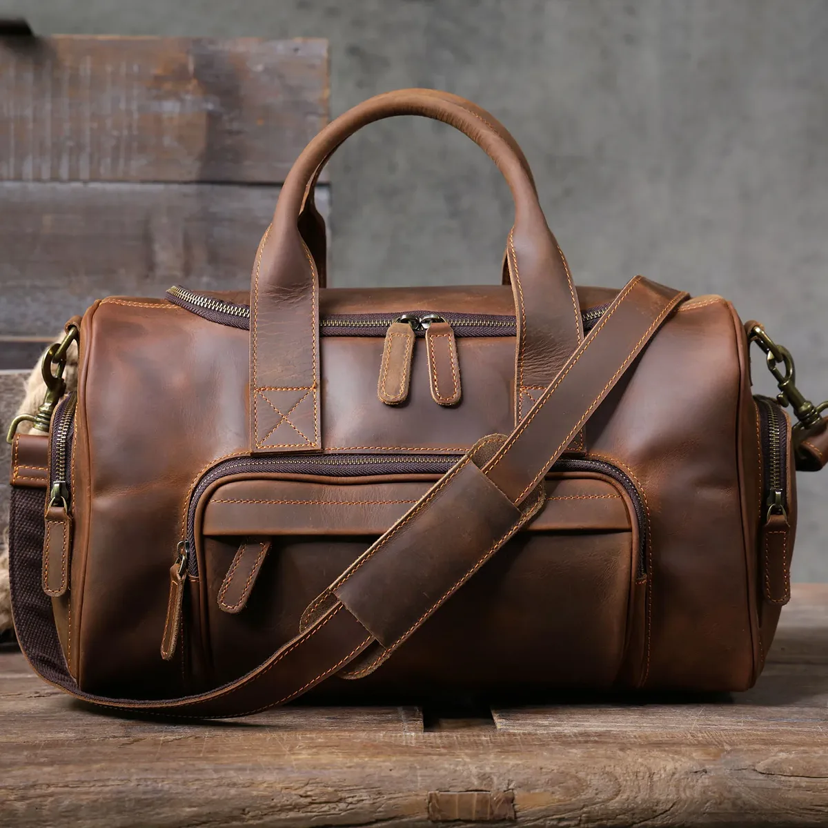 s.worker vintage sac de voyage en cuir véritable crazy horse cuir de vachette sac polochon sac de week-end pour hommes sac de sport bagage à main