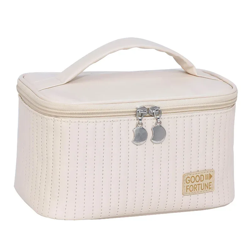 trousse de maquillage pratique, trousse de toilette portative de couleur unie en pu, sac de rangement de cosmétiques, rangement de voyage de grande capacité wj032