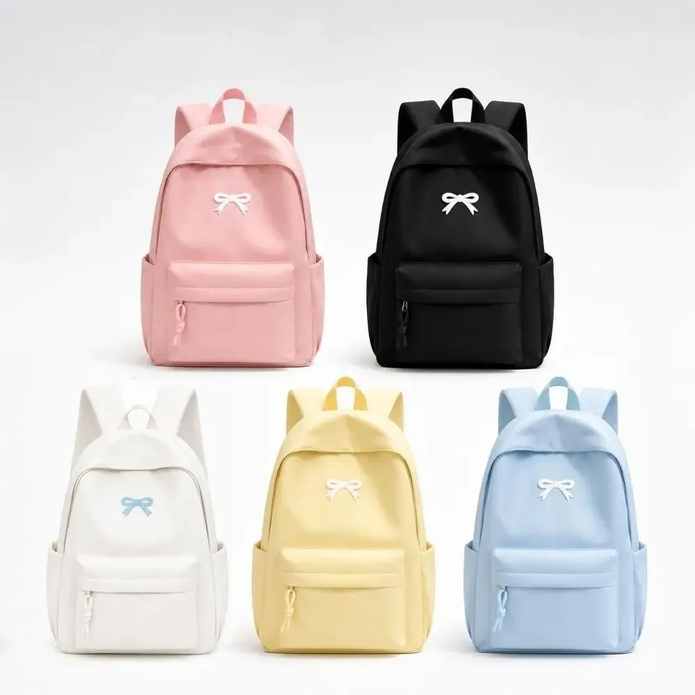 Sac à dos décontracté tendance avec nœud brodé, grande capacité, polyvalent, sac d'école, sac à bandoulière simple pour étudiants