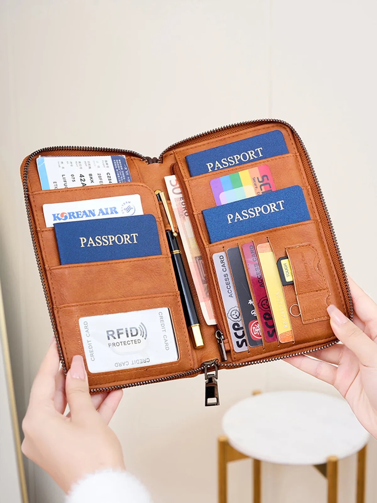 Nouveau Portefeuille de Voyage Multifonctionnel en Cuir PU pour Hommes et Femmes, Porte-Cartes Anti-RFID, Anti-Vol, Sac de Rangement