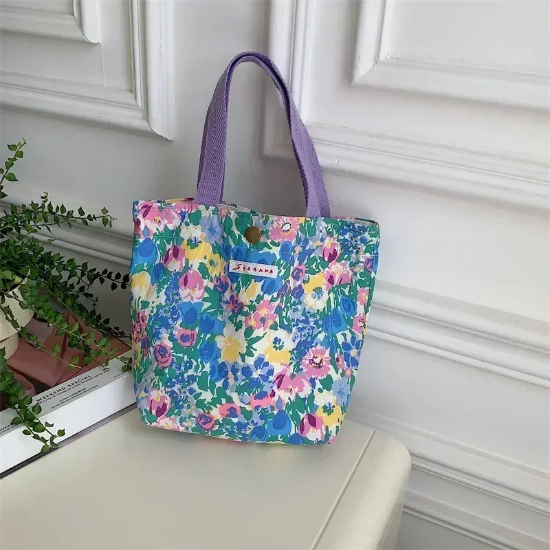 sac de shopping en toile simple pour femmes, sacs à bandoulière pliables, pochette alimentaire de pique-nique, petit fourre-tout, boîte à déjeuner pour étudiants