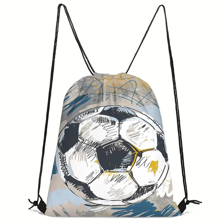 sac de sport à cordon de serrage imprimé football, sac à dos unisexe, motif créatif durable pour la randonnée et les voyages