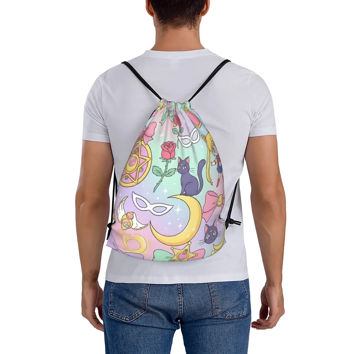 sacs à cordon girl & luna sailor moon, sac à dos de rangement pour salle de sport, sac à chaussures d'école, 1 pièce
