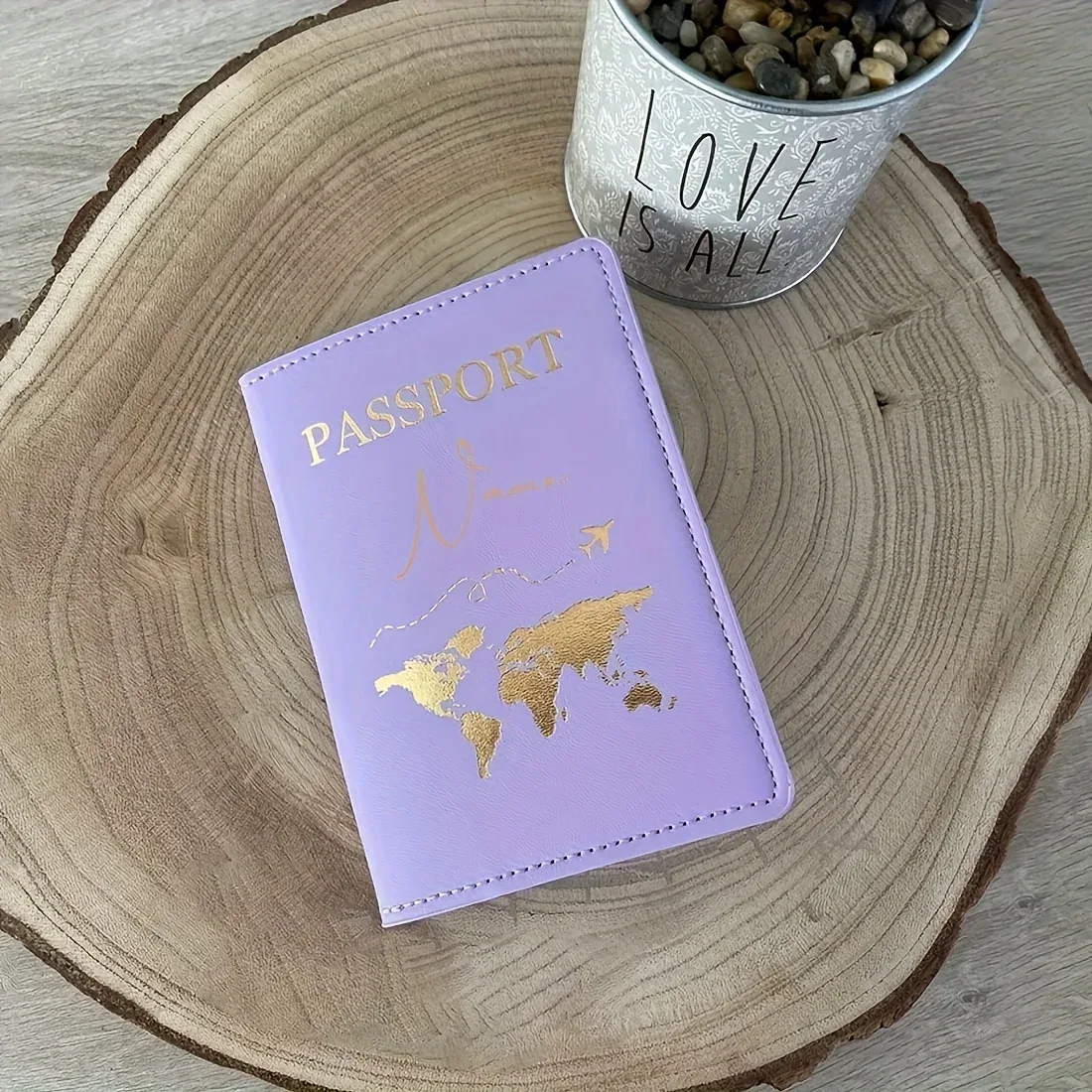 porte-passeport personnalisé - nom/texte personnalisé avec design carte du monde, organisateur de voyage à ouverture facile pour passeport