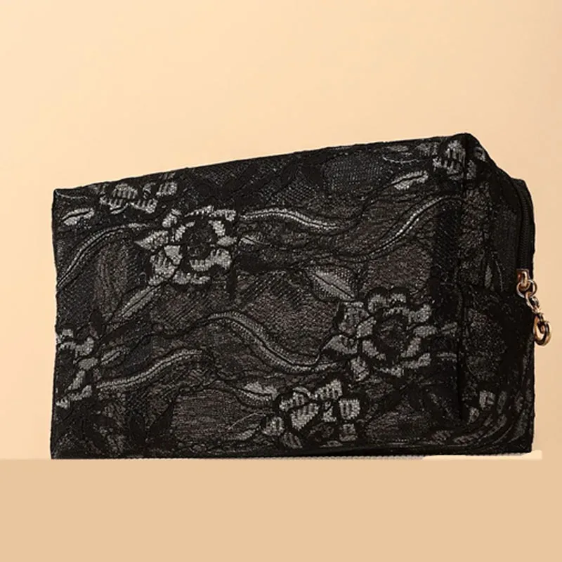 trousse de maquillage imprimée en maille de dentelle, trousse de toilette multifonctionnelle portable de grande capacité, sac de rangement de voyage mignon, accessoires cosmétiques