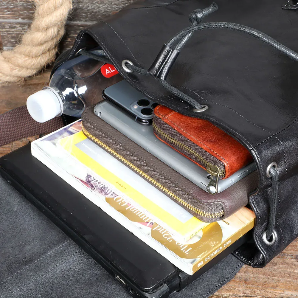 sac à dos décontracté en cuir véritable pour hommes, sacoche pour ordinateur portable, sac de voyage en cuir de vache de première qualité, style preppy à la mode