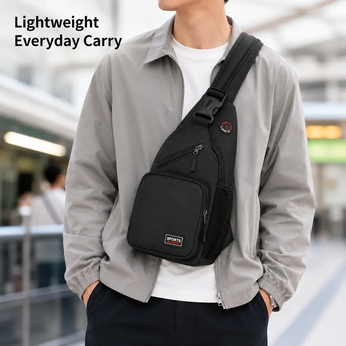 sac à dos convertible pour femme, sac bandoulière, sac de poitrine avec plusieurs poches, porte-bouteilles pour les voyages, la marche et l'usage quotidien