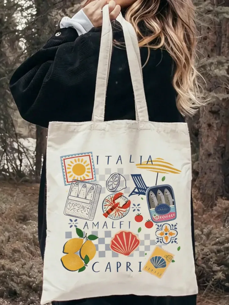 Sac fourre-tout à motif Capri Italia, sac de plage, sacs de shopping, sacs à main, sacs à bandoulière en toile, sacs de shopping pour femmes, sacs de shopping de grande capacité, cadeau
