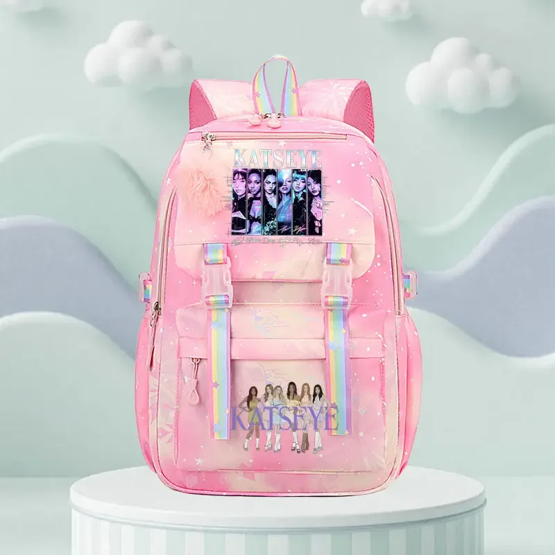 sac d'école katseye print, sac d'école pour élèves du primaire, sac à dos de voyage en plein air, sac à dos tendance pour filles, sac à dos pour enfants.