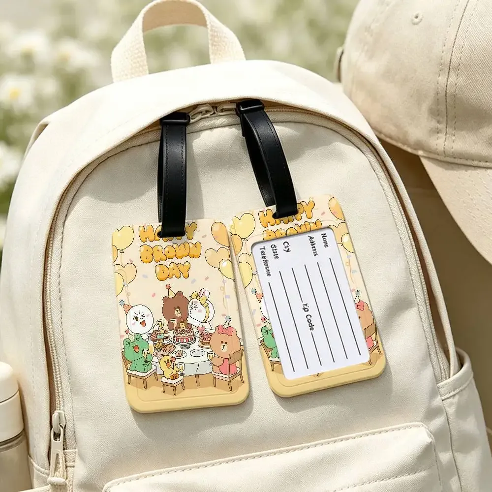 étiquette de bagage en pvc imperméable cartoon cute k-kakaos lovely friends avec carte d'informations, étiquette d'identification anti-perte pour sac à dos scolaire