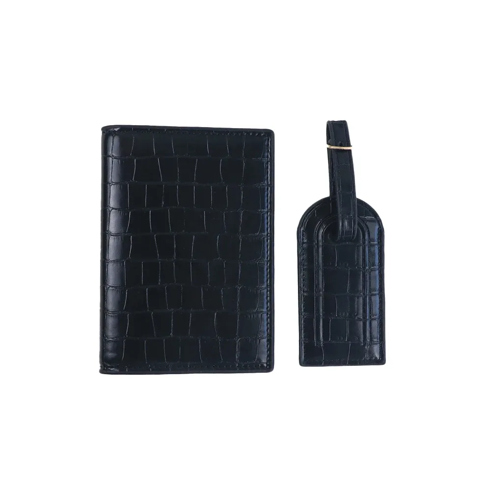 ensemble d'étiquettes de bagages et porte-passeport en cuir pu à motif crocodile personnalisé pour accessoires de bagages