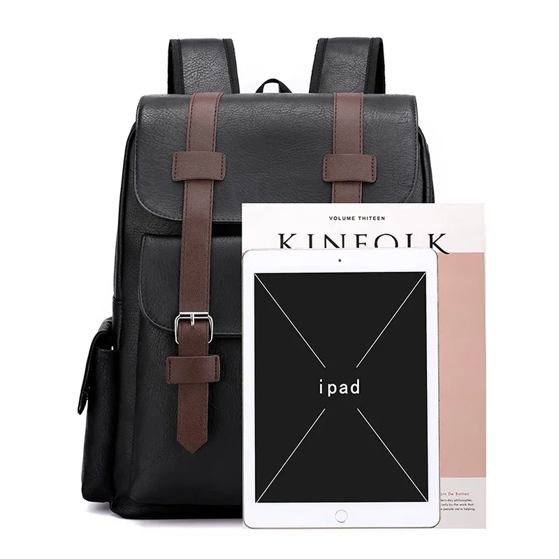 sac à dos homme 2026 en cuir pu, grand sac à dos pour ordinateur portable, mochilas pour adolescents garçons, sac d'école noir et marron