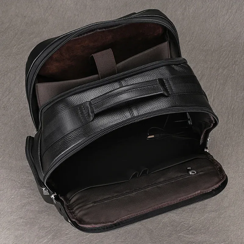 sac de voyage en cuir double couche pour homme, sac pour ordinateur d'affaires, sacs à dos pour ordinateur portable, chargement usb, grande capacité