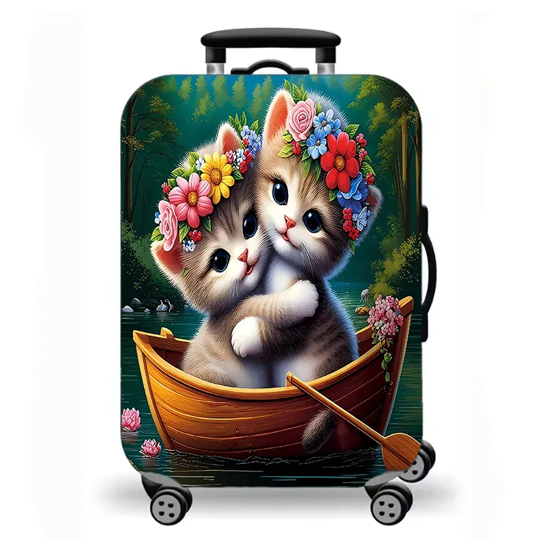 housse de bagage, housse de protection extensible pour valise, motif chaton mignon et moelleux, imprimé floral et canard, lavable, anti-rayures, pour bagages de voyage