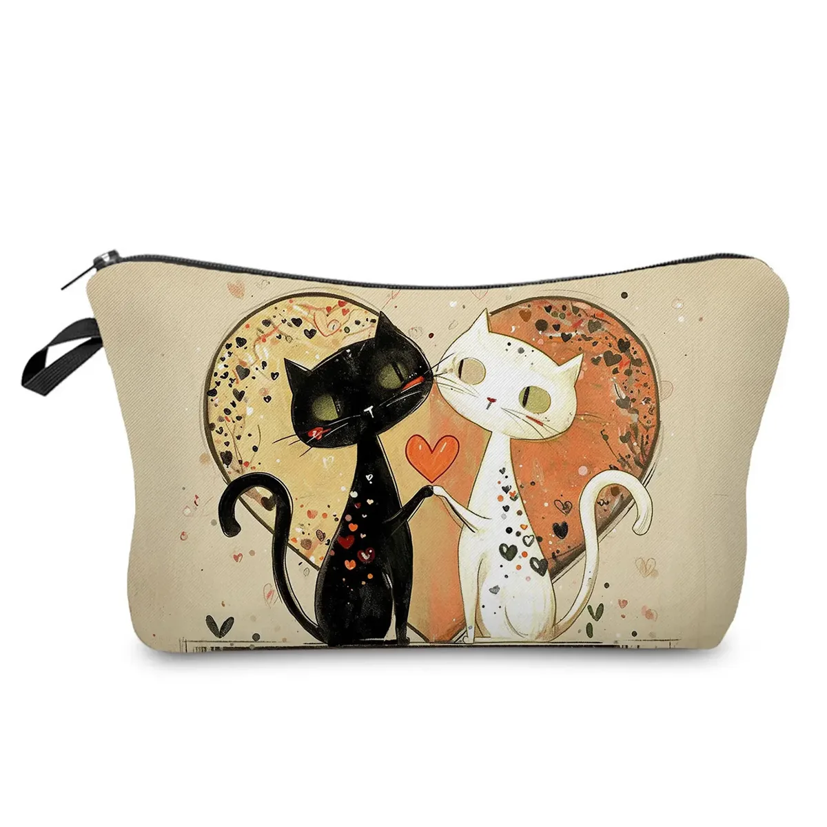 sacs de maquillage college chat noir pour femmes, sacs de rangement portables de voyage, impression d'animaux kawaii décontractés, sacs à cosmétiques double face avec fermeture éclair