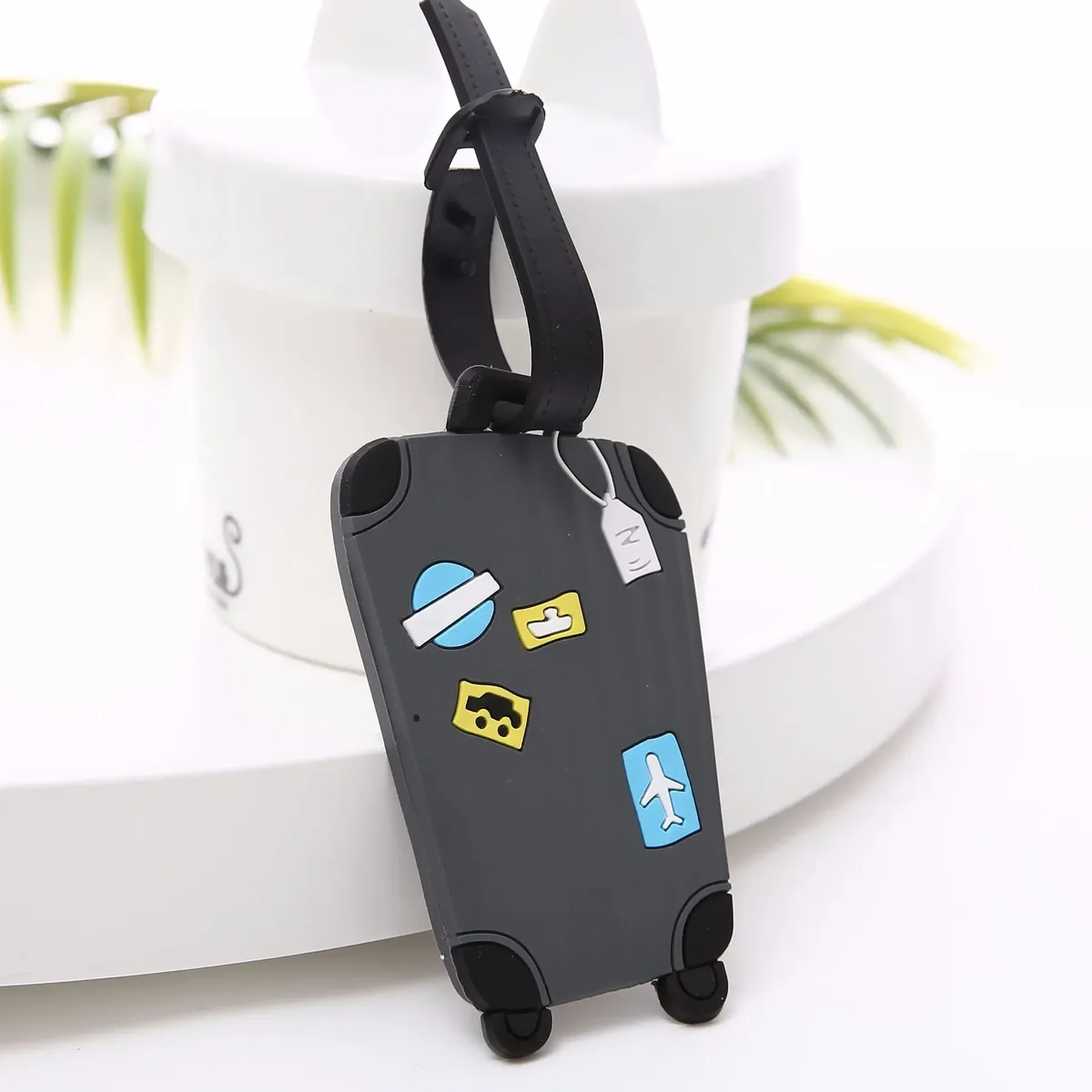 étiquette de bagage en silicone de dessin animé mignon avec sangle, étiquettes d'identification de nom, identifiants de valise de bagage, sac à dos, voyage d'affaires