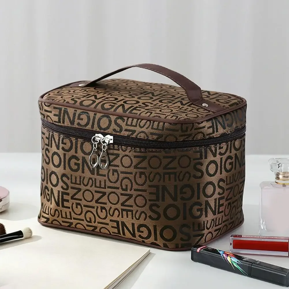 trousse de maquillage grande capacité à motif lettres, organiseur de cosmétiques portable, sac de toilette de voyage pour femme, idéal pour les voyages d'affaires et la salle de sport