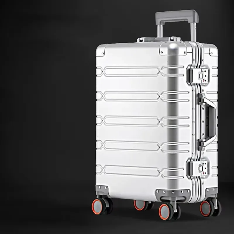 valise de voyage en alliage aluminium-magnésium pour hommes, bagage à roulettes pour affaires, bagage cabine à roulettes.