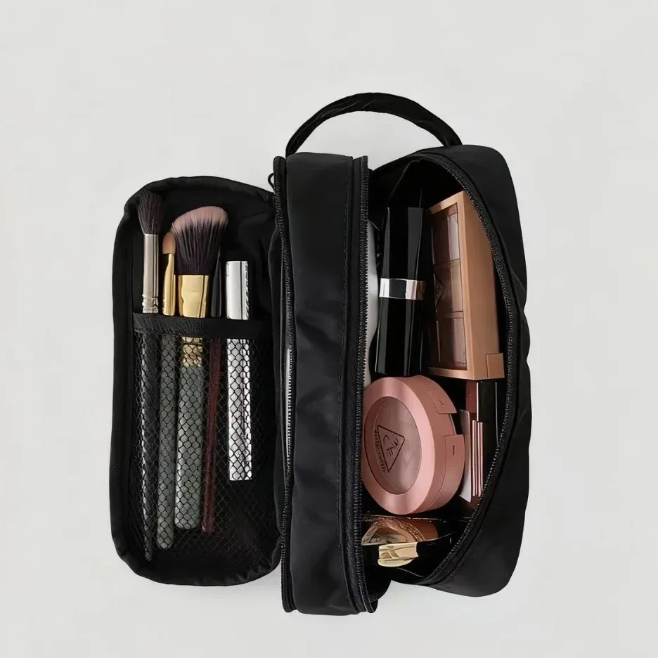 sac à cosmétiques portable, trousse de maquillage de voyage grande capacité, organiseur pour femmes, trousse de toilette pour voyager avec poignée et séparateur