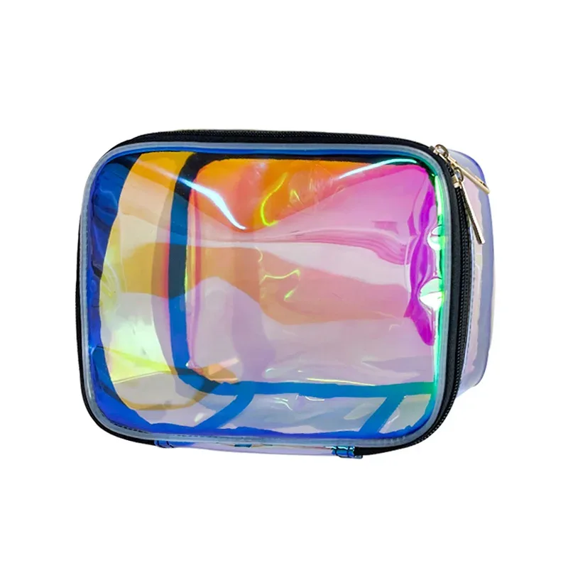 nouveauté sacs à cosmétiques irisés holographiques clairs sac de toilette de voyage étanche holographique transparent