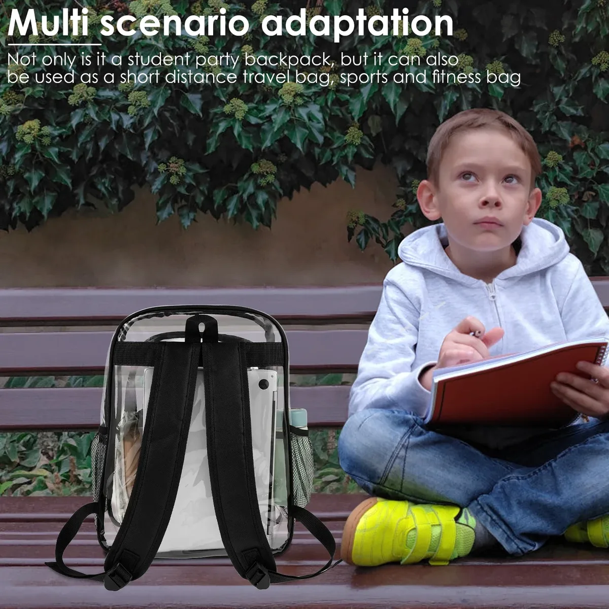 sac à dos transparent en pvc multi-poches, avec bretelles élargies, grande capacité, sac à dos de sport tendance pour étudiants