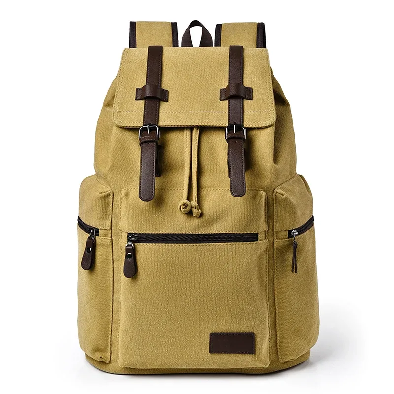 sac à dos en toile vintage pour hommes, sac de grande capacité avec bretelles en cuir, plusieurs poches pour l'organisation, idéal pour les voyages